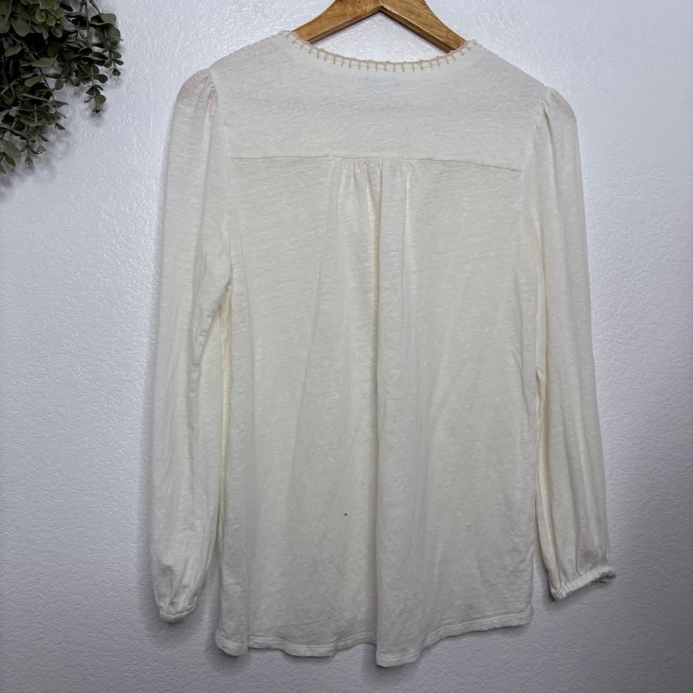 J.McLaughlin Linen Blend Boho Whipstitch Tassel Tie Blouse Ivory Cream Womens M - Picture 8 of 8
